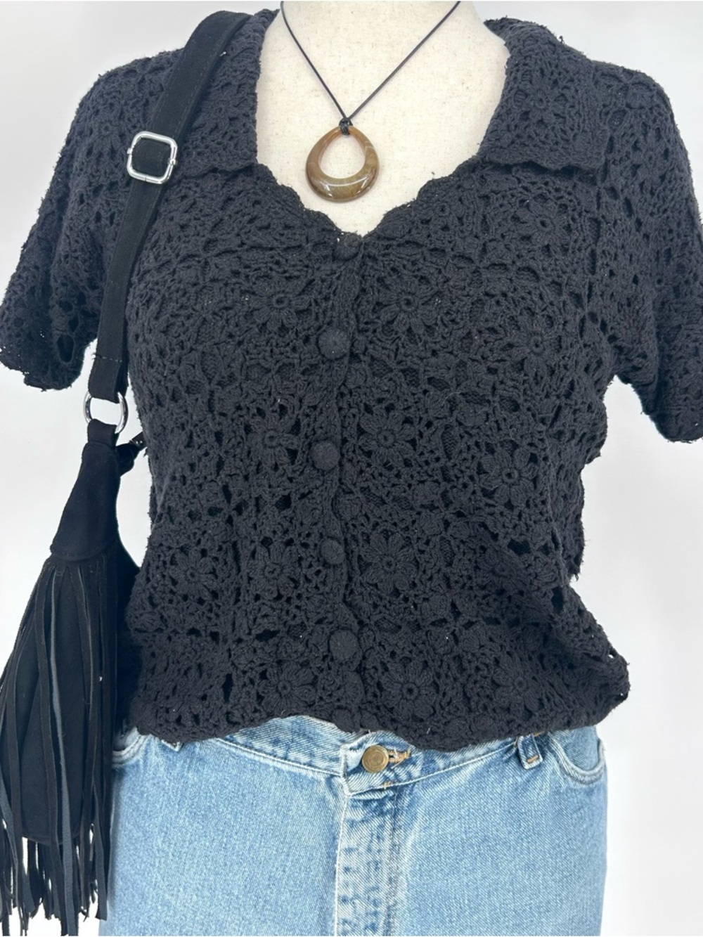 Vintage Moda International Crochet Top Y2K VS Boho Fairy Knit Cardigan